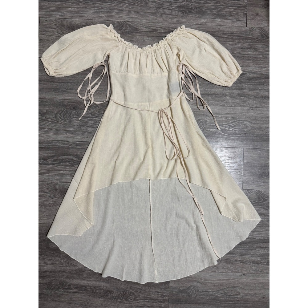 Cottagecore Cream 100% Cotton Dress Size M Gauze High-Low Peasant Renaissan - Picture 14 of 15